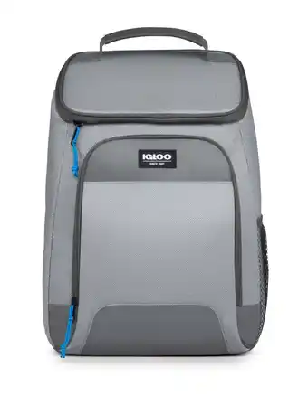 Walmart Igloo Laguna Soft Sided Cooler Backpack, 24 Can Capacity, Gray Twill with Ibiza Blue offer