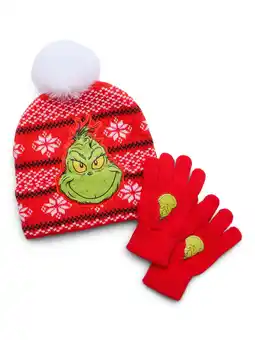 Walmart The Grinch Girls Pom Pom Beanie Hat and Gloves Set, 2-Pack offer