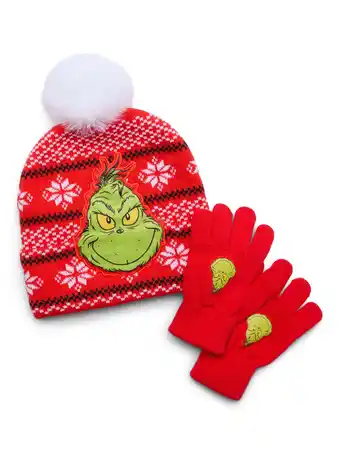 Walmart The Grinch Girls Pom Pom Beanie Hat and Gloves Set, 2-Pack offer