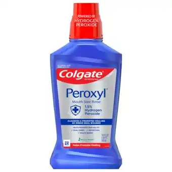 Walmart Colgate Peroxyl Mouth Sore Rinse Wash, 1.5% Hydrogen Peroxide, Mild Mint, 16.9 fl oz offer