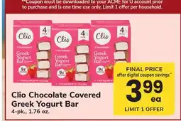 ACME Clio Chocolate Covered Greek Yogurt Bar offer