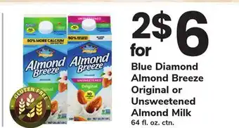 ACME Blue Diamond Almond Breeze Original or Unsweetened Almond Milk offer