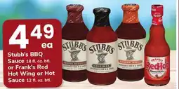 ACME Stubb's BBQ Sauce 18 fl. oz. btl. or Frank's Red Hot Wing or Hot Sauce 12 fl. oz. btl offer