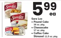 ACME Sara Lee Pound Cake 16 oz. pkg., Cheesecake 17 oz. pkg., Coffee Cake Streusel 11.5 oz. pkg offer