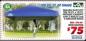 Big 5 Yoli Malibu EasyLift 100 10' x 10' Straight Leg Instant Canopy Value Pack offer