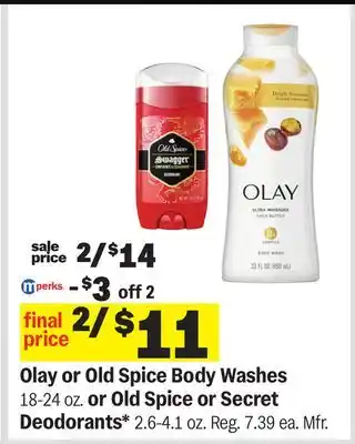 Meijer Olay or Old Spice Body Washes 18-24 oz. or Old Spice or Secret Deodorants 2.6-4.1 oz offer