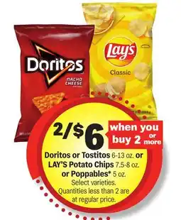 Meijer Doritos or Tostitos 6-13 oz. or LAY'S Potato Chips 7.5-8 oz. or Poppables* 5 oz offer