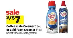 Meijer Coffee mate Creamer 32 oz. or Cold Foam Creamer 14 oz offer