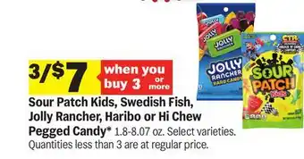 Meijer Sour Patch Kids, Swedish Fish, Jolly Rancher, Haribo or Hi Chew Pegged Candy offer