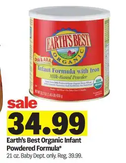 Meijer Earth's Best Organic Infant Powdered Formula offer