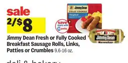 Meijer Jimmy Dean Fresh or Fully Cooked Breakfast Sausage Rolls, Links, Patties or Crumbles offer