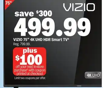 Meijer VIZIO 75 4K UHD HDR Smart TV offer