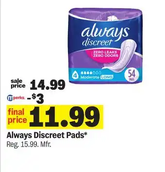 Meijer Always Discreet Pads offer