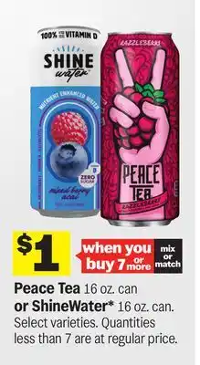 Meijer Peace Tea 16 oz. can or ShineWater* 16 oz. can offer