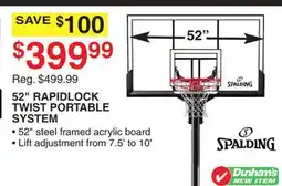 Dunham's Sports SPALDING 52 RAPIDLOCK TWIST PORTABLE SYSTEM offer