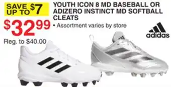 Dunham's Sports YOUTH ICON 8 MD BASEBALL OR ADIZERO INSTINCT MD SOFTBALL CLEATS offer