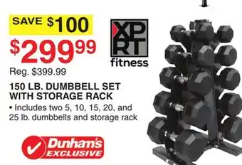 Dunham's Sports 150 LB. DUMBBELL SET WITH STORAGE RACK offer