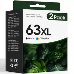 Walmart 63 Black/Tri-color Ink Cartridge for HP 63 63XL Ink Cartridge, (2 pack) offer