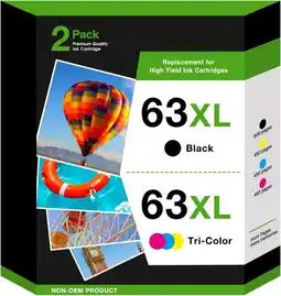 Walmart 63 Black/Tri-color Ink Cartridge for HP 63 63XL Ink Cartridge, (2 pack) offer