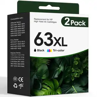 Walmart 63 Black/Tri-color Ink Cartridge for HP 63 63XL Ink Cartridge, (2 pack) offer