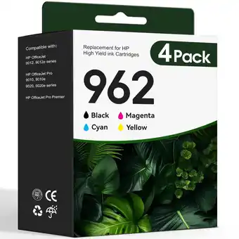 Walmart 962 Ink Cartridges for HP 962 962 XL Ink Cartridges for HP 9018e 9015e 9010 Series Printer (4 Packs) offer