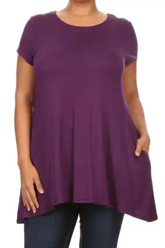 Walmart Women's Plus Size trendy style casual solid short sleeve side pocket tunic top offer