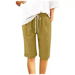 Walmart Ashirexll Women's Elastic Waist Knee Length Casual Cotton Bermuda Shorts with Drawstring Yellow 5XL offer