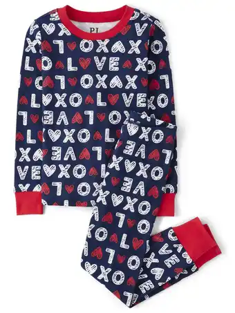 Walmart The Children's Place Matching Unisex Long Sleeve Love Print Cotton PJs, Sizes 4-16 offer