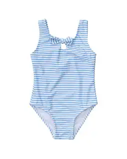 Walmart Snapper Rock girls Sustainable Stripe Bow Swimsuit, 3-6M, Blue offer