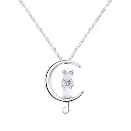 Walmart Designice Women Moonstone Cat Pendant Chain Necklace 925 Sterling Silver Jewellery C6P8 offer