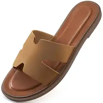 Walmart Ecetana Flat Sandals for Women Soft Leather Sandals Slides for Women Summer Shoes offer