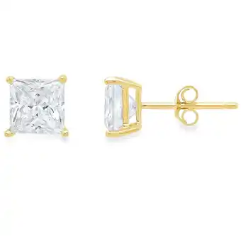 Walmart Paris Jewelry 14K Yellow Gold 2 Carat Princess Created Diamond Solitaire Stud Earrings offer