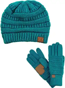 Walmart C.C Unisex Soft Stretch Cable Knit Beanie and Anti-Slip Touchscreen Gloves 2 Pc Set, Teal offer