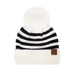 Walmart CC Chunky Knit Striped Pom Beanie offer