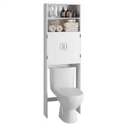 Walmart Homfa Over Toilet Storage Cabinet, 4 Tier Bathroom Storage Rack with 2 Doors, White offer