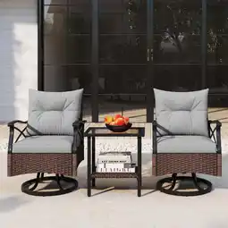 Walmart Costway 3 Pieces Patio Swivel Rocker Set with Tier Coffee Table, Mix Brown and Grey offer