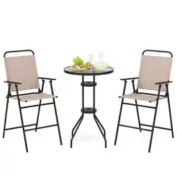 Walmart Costway 3PCS Patio Bistro Set Folding Chairs Round Bar Table with 1.6'' Umbrella Hole Yard offer