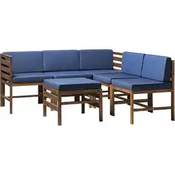 Walmart Pemberly Row 6PC Solid Wood Modular Sofa Set in Dark Brown/Navy Blue offer