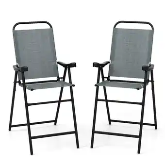 Walmart Costway 2 PCS Patio Bar Chair Folding Bar Height Metal Frame with Footrest Garden Blue offer