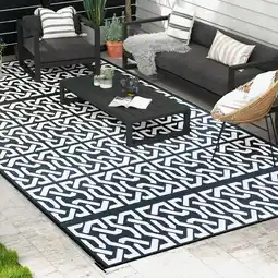 Walmart Outsunny Black and White Chain Loop Buckle Chain Outdoor Rug, 9' x 12', Waterproof offer