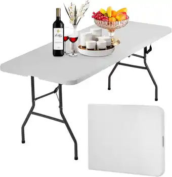 Walmart Dkelincs 6ft Plastic Folding Table Portable Camping Dining Party Table with Carrying Handle, White offer