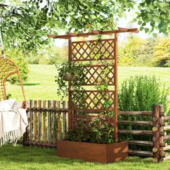 Walmart Outsunny Wood Raised Garden Bed, Planter with Trellis for Climbing Plants offer