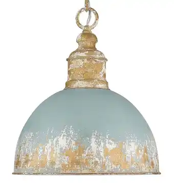 Walmart Golden Lighting Alison 1-Light Metal Pendant in Vintage Gold/Teal Blue offer