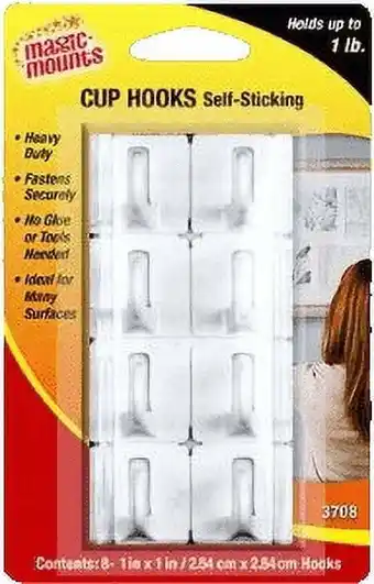 Walmart Magic Mounts Cup Hooks (8) 1x1 hooks (white) offer