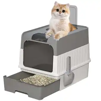 Walmart ATUPEN Enclosed Cat Litter Box with Lid, Extra Large Litter Scoop High Wall Sides Enclosure(Grey) offer