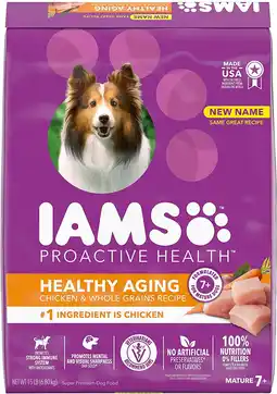 Walmart IAMS PROACTIVE HEALTH Mature Adult Dry Dog Food for Senior Dogs with Real Chicken, 15 lb. Bag offer