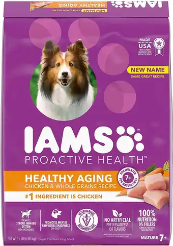 Walmart IAMS PROACTIVE HEALTH Mature Adult Dry Dog Food for Senior Dogs with Real Chicken, 15 lb. Bag offer