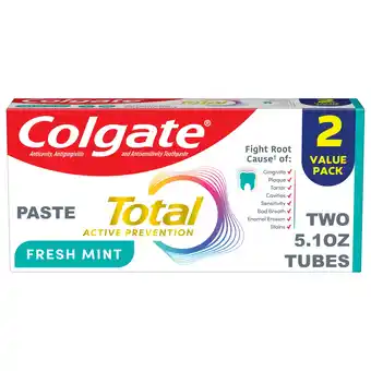 Walmart Colgate Total Active Prevention Fresh Mint Toothpaste, 2 Pack, 5.1 oz offer