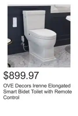 Costco OVE Decors Irenne Elongated Smart Bidet Toilet with Remote Control offer