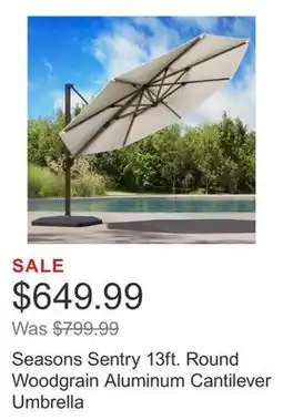 Costco Seasons Sentry 13ft. Round Woodgrain Aluminum Cantilever Umbrella offer